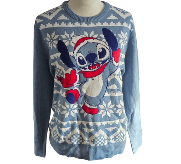 Disney Lilo & Stitch Festive Blue n White Crewneck Sweater Cozy Junior Girls XL - Picture 3 of 13